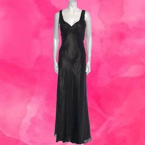 Badgley Mischka black, metallic silk gown long 10–RUNS SMALL SEE MEASUREMENTS